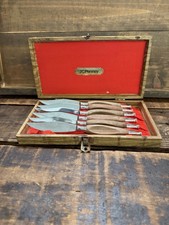 Vintage JC Penney Steak Knife Set 6 Wood Handle Japan w/ Case picture