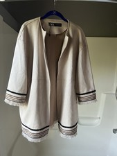 Zara Faux Suede Embroidered / Fringe Hem/Sleeve Open Front Jacket,  picture