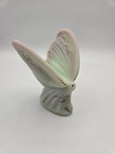 RARE NOS FENTON Glass Lotus Mist Burmese Handpaint Butterfly 3 Fenton Signatures picture