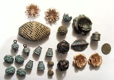 24 antique assorted metal sculptured collector ethnic beads lot 53522 picture