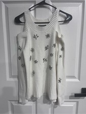 INC International Concepts XS Ivory Jeweled Cold Shoulder Sweater picture