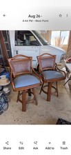 Pair Vintage Rattan Bamboo Swivel Bar Stools Cane Back Counter Set 2 picture