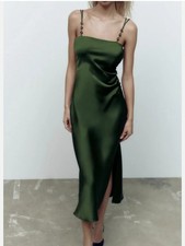 Women's ZARA SATIN EFFECT DRESS WITH JEWEL STRAPS, Small NWT picture