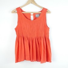 Vanessa Virginia Anthropologie Orange Pintuck Cotton Cottagecore Dainty top 8 picture