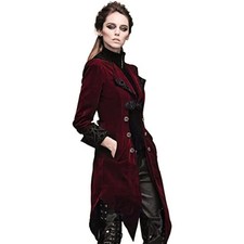 Women's Steampunk Swallow Tailcoat Gothic Long Winter Burgundy Velvet Coat picture