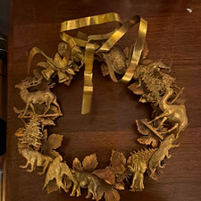 Vintage All Season Holiday Dresden Petite Brass Wreath picture