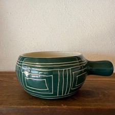 Vintage 1975 Caribe China Puerto Rico Ceramic Handled Bowl Green Geometric picture
