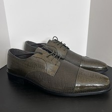 Stacy Adams Gatto Mens Size 11.5 Olive Oxfords Printed Cow Leather Cap Toe Dress picture