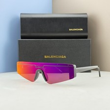 Balenciaga BB0003S Black Shield Sunglasses Purple Mirror Lens Unisex 99-1-140 picture