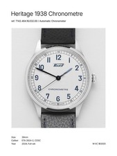 Rare Tissot Heritage 1938 Chronometre White Dial Automatic T142.464.16.032 Swiss picture