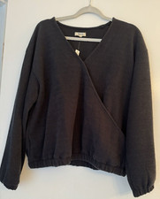 MADEWELL BLACK LONG SLEEVE ELASTICIZED BANDED CUFFS OTTOMAN KNIT WRAP TOP XL NEW picture