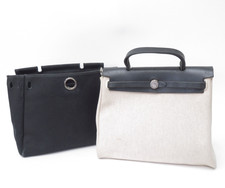 Authentic Hermes Her Bag PM Canvas Leather Hand Bag  F#55334 picture