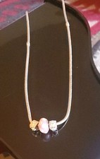 PANDORA Signed Silver Snake Chain Necklace Pink Glass Charm Bead Crystal picture