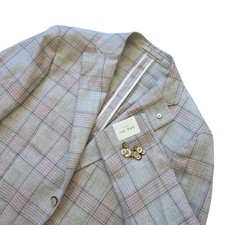 LBM 1911 NWT Light Beige and Pink  Check Linen Wool Unstructured Sport Coat 42R picture