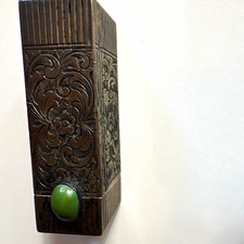 Peruzzi Italy 800 Silver Lipstick Holder Case Mirror Vintage 227 FI Green Stone picture