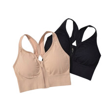 2 Pack High Support Sports Bras Front Zipper Racerback Workout Tops picture