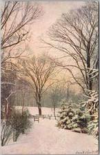 Vintage 1910s Greetings Postcard Winter Road Scene with Cancel picture