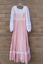 Vtg Gunne Sax Pink/Cream Floral Lace Trim Cottagecore Prairie Dress Sz 11 *flaw picture
