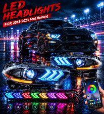Headlights For 2018-2023 Ford Mustang RGB LED Sequential Dynamic Assembly Pair picture