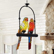 Vintage Stained Glass Style Parrot 2 Birds Chandelier Ceiling Pendant Lighting picture