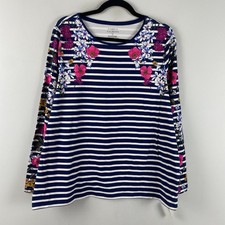 Talbots Tee Womens 2X Navy White Stripe Floral Pima Cotton Stretch T Shirt picture