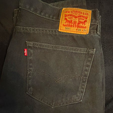 Levi's 505 Men's Black Denim Jeans Straight Fit Mid Rise Dark Wash 5-Pocket picture