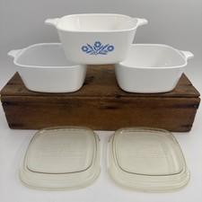 Corning Ware Casserole Dishes 22oz  P-43-B Lot of 3 w/2 Lids Vintage Bakeware picture