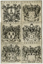 2 Rare Antique Master Prints-ORNAMENT-LONDON-GUILD-COAT OF ARMS-Catlett-ca. 1680 picture