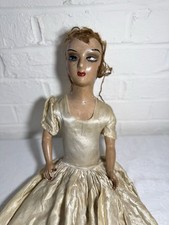 Antique French Boudoir Salon Doll 25” Art Deco 1920s Painted Face Satin Gown  picture