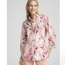 Chico's NWT No Iron Sateen Floral Shirt Size 0 US 4 Cottagecore Preppy Botanical picture