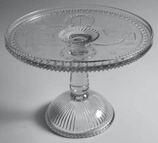 ANTIQUE ADAMS GLASS CO. 1881 PEDESTAL EAPG GOOD LUCK CAKE PLATE picture