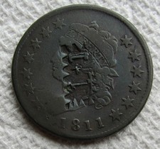 1811 Classic Head Copper Large Cent Rare Key Date Type Coin Fine Counter Stamp picture