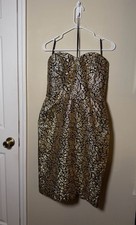 Vintage 80s A.J. Bari Black Gold Metallic Brocade Sweetheart Cocktail Dress picture