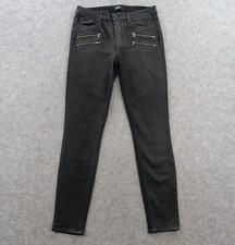Paige Womens 30 Black High Rise Edgemont Coated Skinny Jeans Zip Pocket USA picture