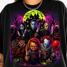 Unisex Neon Horror Graphic T-Shirt, Spooky Season Halloween Casual Streetwear Te picture