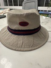 Vintage 90s Stussy CAPZ Bucket Hat Made In USA Old Stussy Tan Red Navy Stripe ML picture