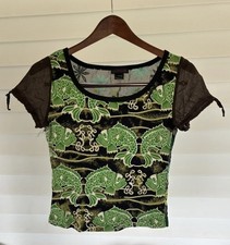 Y2k Vintage Shirt, Custo Barcelona, Fish Print, Sheer Back, Size Small, Women's picture