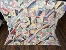 VTG Handmade Feed Sack Crazy Scrappy Patchwork Quilt Boho Farmhouse 64x74 picture