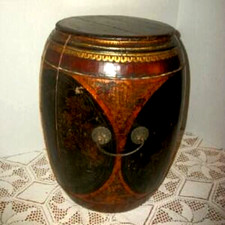 1800s Chinoiserie Chinese Rice Barrel Gilt Wood Metal Handles HP Primitive RARE picture