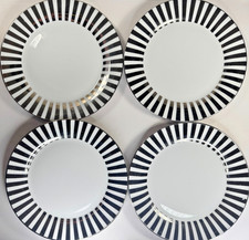 Silver Striped Edge Dinner Plates Ciroa Luxe C9A4 Platinum Set of 4 Discontinued picture