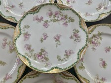 Set Of 9 Limoges Pink Flowers Gold Schleiger  Plates picture