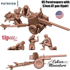 Eskice Miniature WW2 US Airborne Paratroopers w/ 57mm AT Gun Bolt Action 15 28mm picture