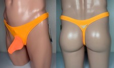 Modified Speedo Mens Thong Bikini Neon Orange Pop Torpedo Bulge Pouch Size Small picture