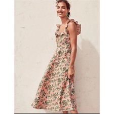 Ann Taylor Coral Floral Ruffle-Strap Midi Dress picture