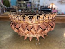 Antique Native American Black Ash Splint Fancy Basket Thistle Spiked Bottom... picture