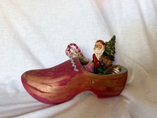 Vintage Primitive Handmade Wooden Clog Christmas Decor Folk Art Santa Gnome picture