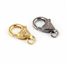 2Pc Antique Finish Pave Diamond Lobster Lock Sterling Silver Small Necklace Lock picture