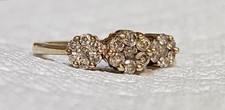 Vintage 10K Yellow Gold Round Natural Champagne Diamond Cluster Flower Ring  picture