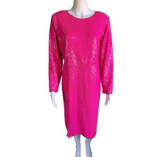 Torrid Hot Pink Sequin Midi Dress Long Sleeve Womens 12 Party Glam NWT picture