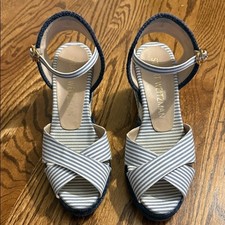 Stuart Weitzman Navy and White Espadrille Sandals picture